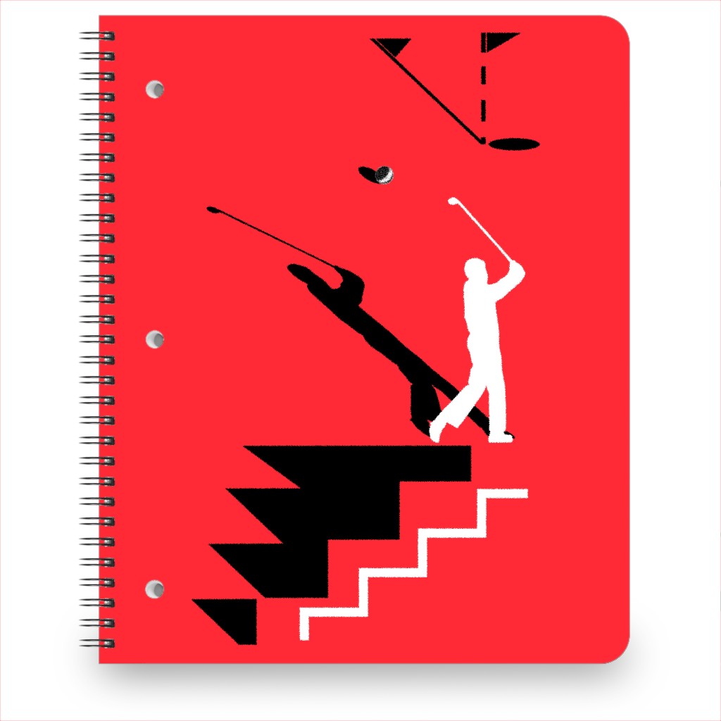 Golf Minimal Art - Red and Black Notebook, 8.5x11, Red, Red