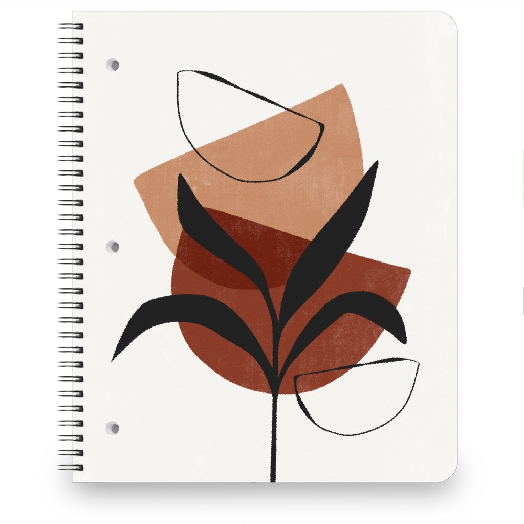Abstract Leaf Silhouette - Terracotta and Ivory Notebook, 8.5x11, Brown