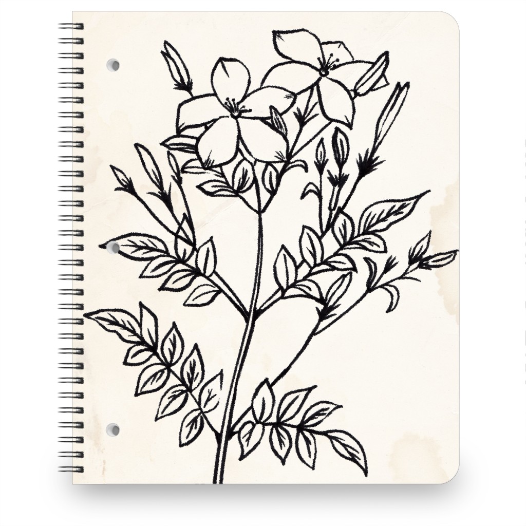 Vintage Jasmine Sketch - Beige and Black Notebook, 8.5x11, Beige