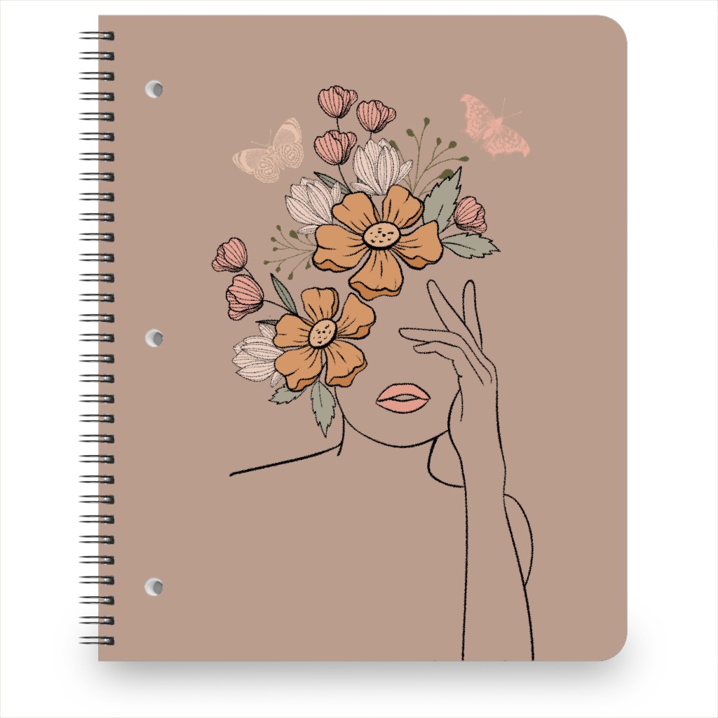 Line Art Botanical Sketch - Neutral Notebook, 8.5x11, Beige