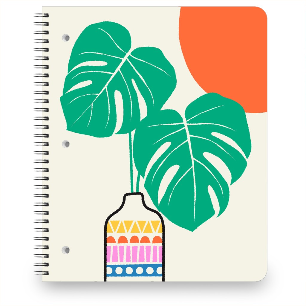 Monstera Leaves in a Vase - Neutral Notebook, 8.5x11, Multicolor