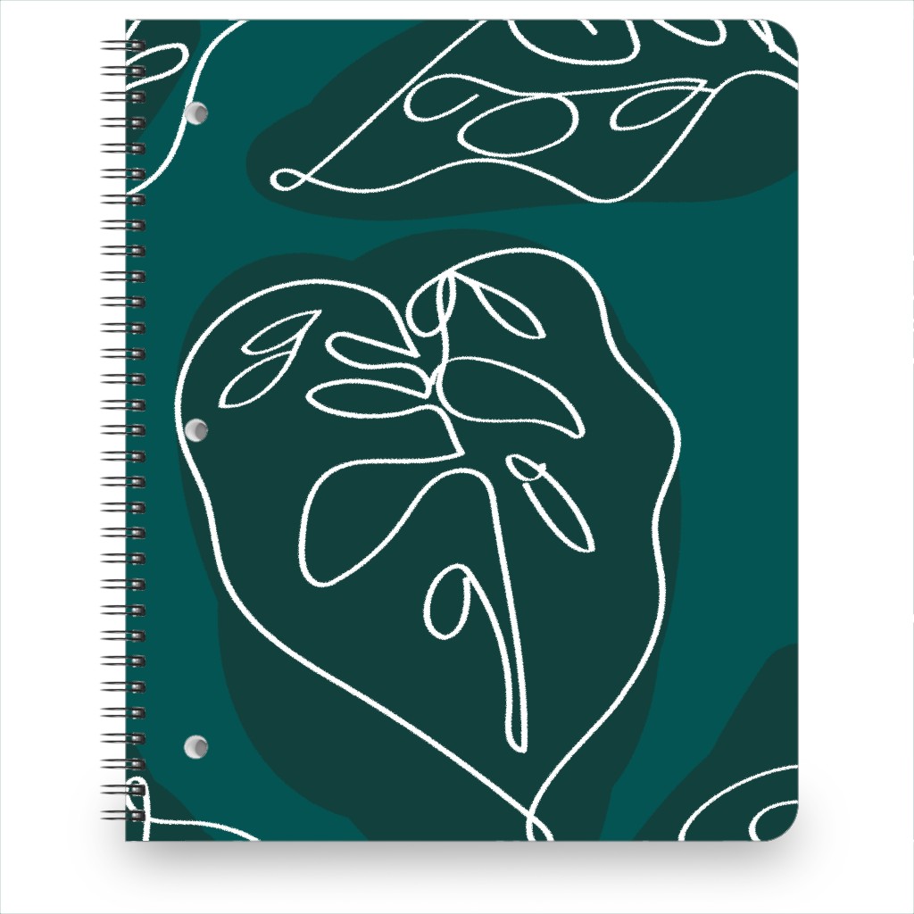 Minimalist Modern Line Art Monstera - Green Notebook, 8.5x11, Green, Classic Green