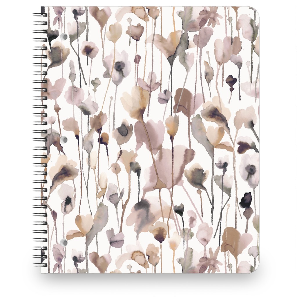 Watercolor Wild Rustic Flowers - Neutral Notebook, 8.5x11, Brown