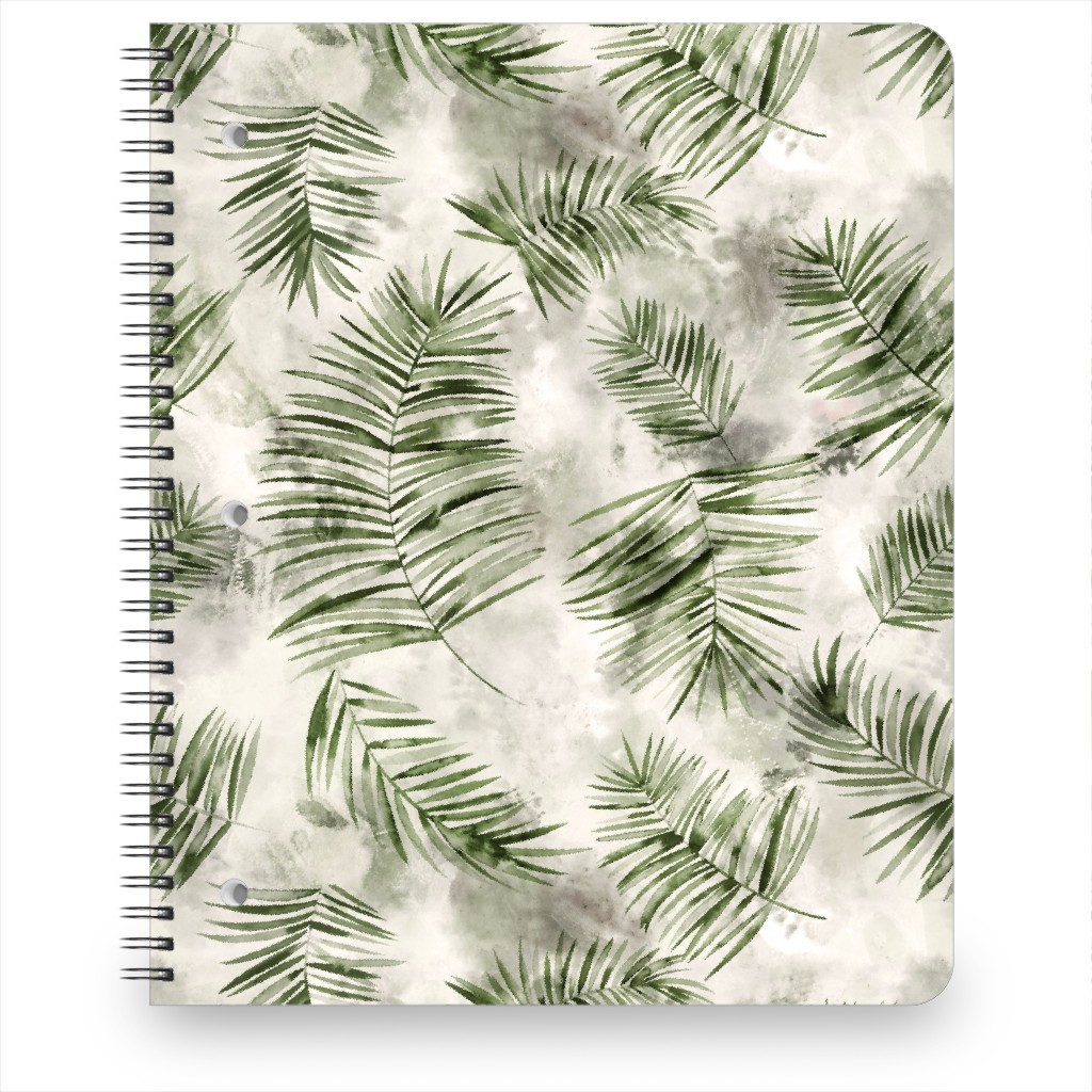 Watercolor Botanical Palms - Green on Beige Notebook, 8.5x11, Green