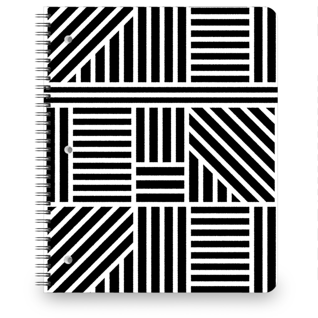 Geometric Lines - White and Black Notebook, 8.5x11, Black