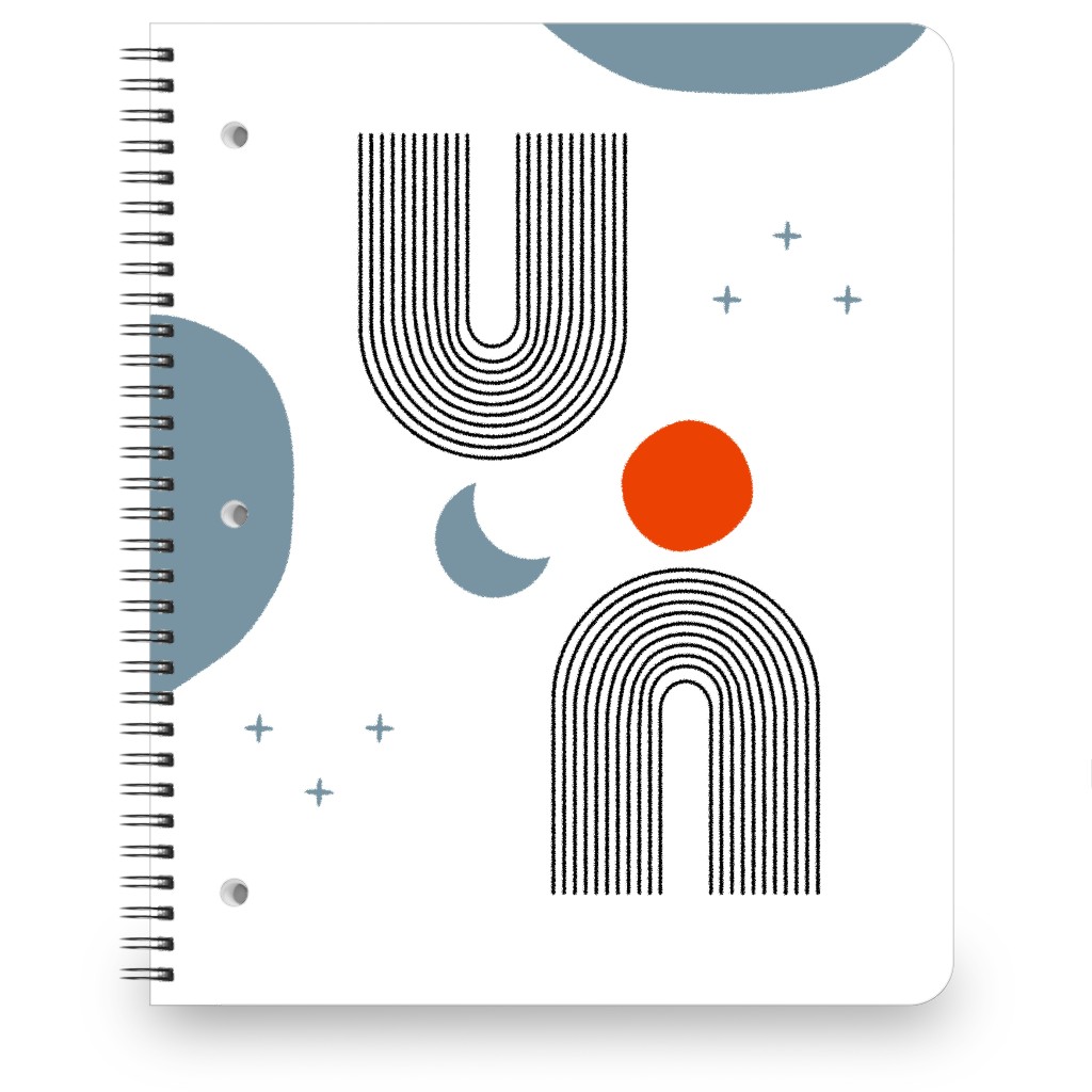 Contemporary Minimal Sun and Moon - Multi Notebook, 8.5x11, White