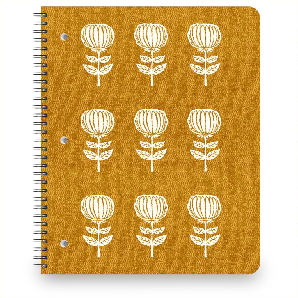 Block Print Floral Notebook, 8.5x11, Yellow, Nutmeg