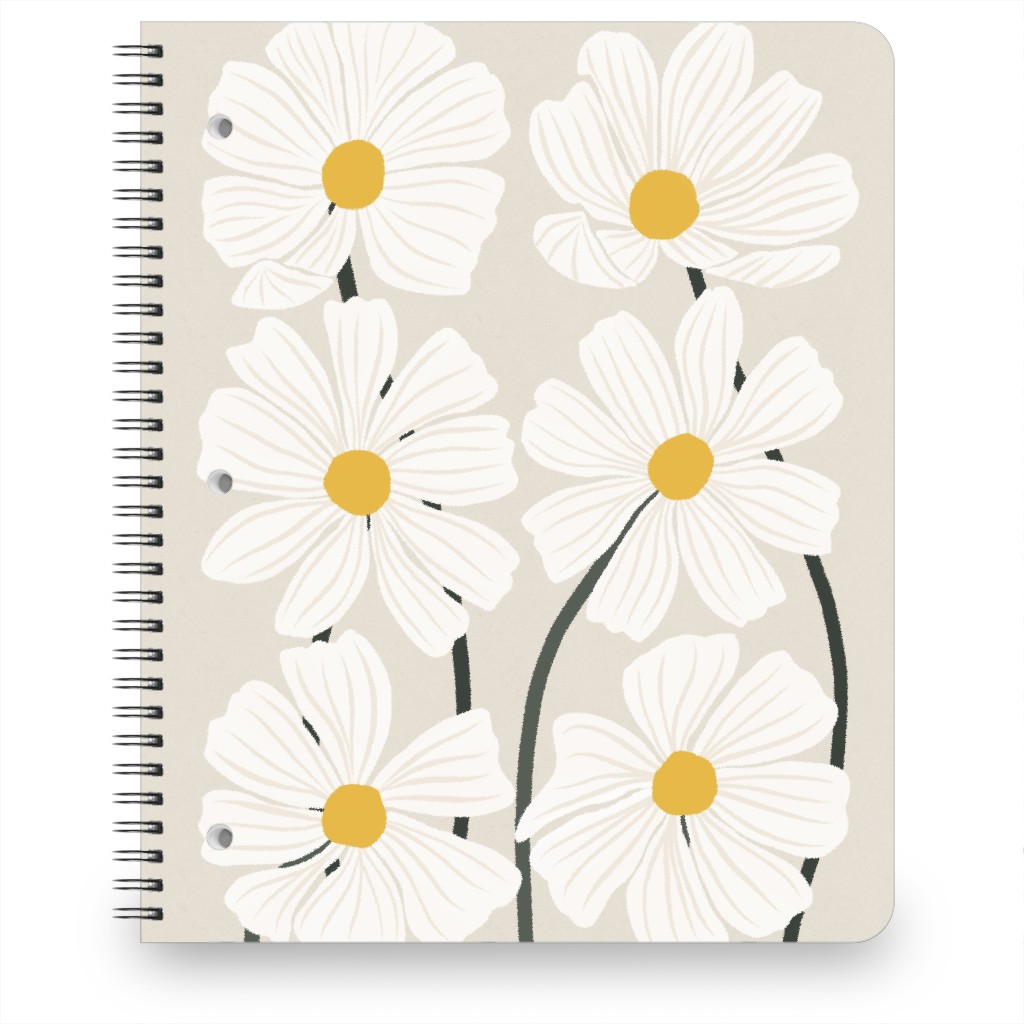 Botanical Cosmos Flowers Notebook, 8.5x11, Beige, White