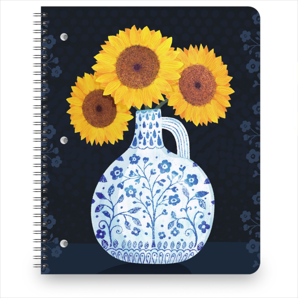 Vase of Sunflowers - Yellow on Black Notebook, 8.5x11, Multicolor