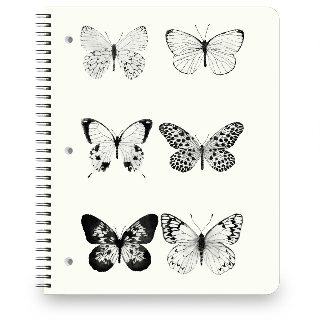 Butterflies Pairs Notebook, 8.5x11, Black