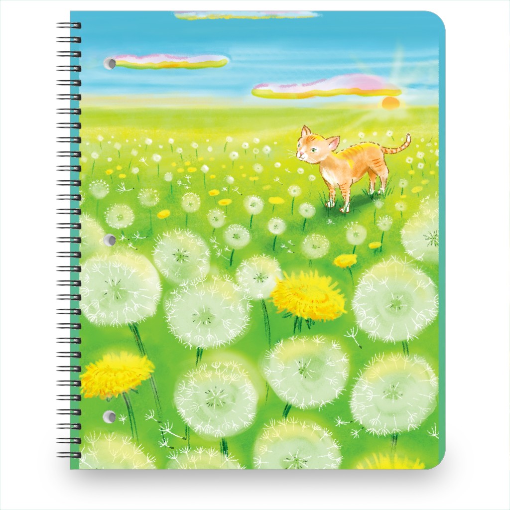 Cat in Dandelion Field Notebook, 8.5x11, Multicolor