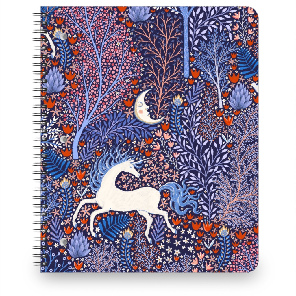 Unicorn in Nocturnal Forest - Purple Notebook, 8.5x11, Purple