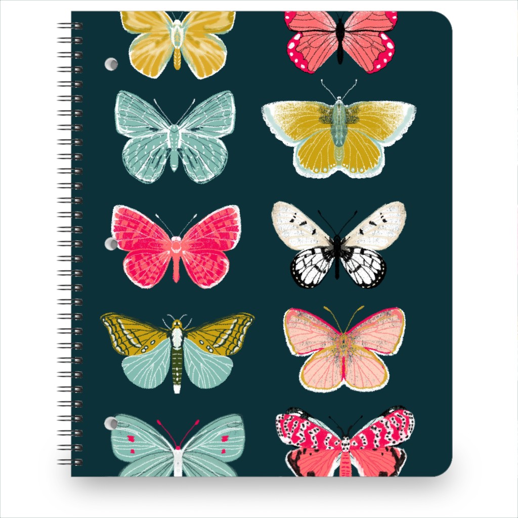 Butterflies Botanic Nature - Multi on Navy Notebook, 8.5x11, Multicolor