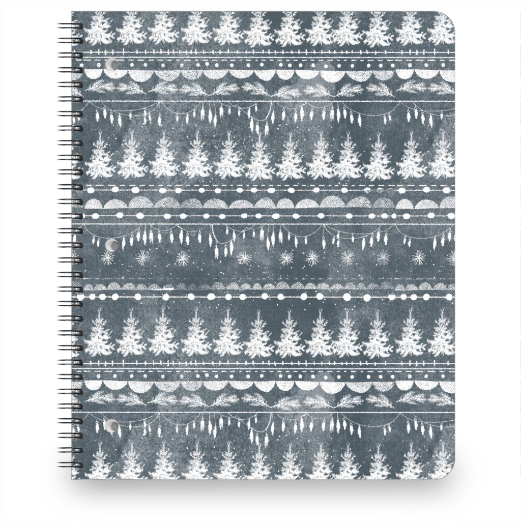 Vintage Christmas Stripe Notebook, 8.5x11, Gray, Metal