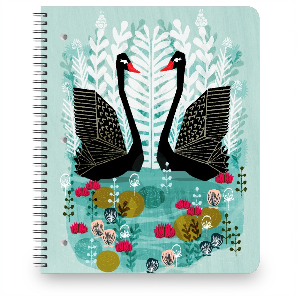 Black Swans - Teal Notebook, 8.5x11, Multicolor