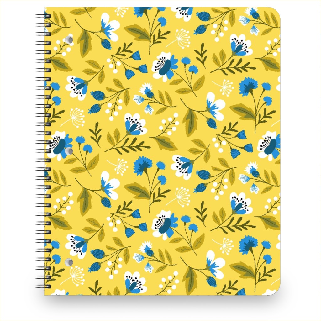 Colorful Spring Flowers - Blue on Yellow Notebook, 8.5x11, Yellow, Classic Yellow