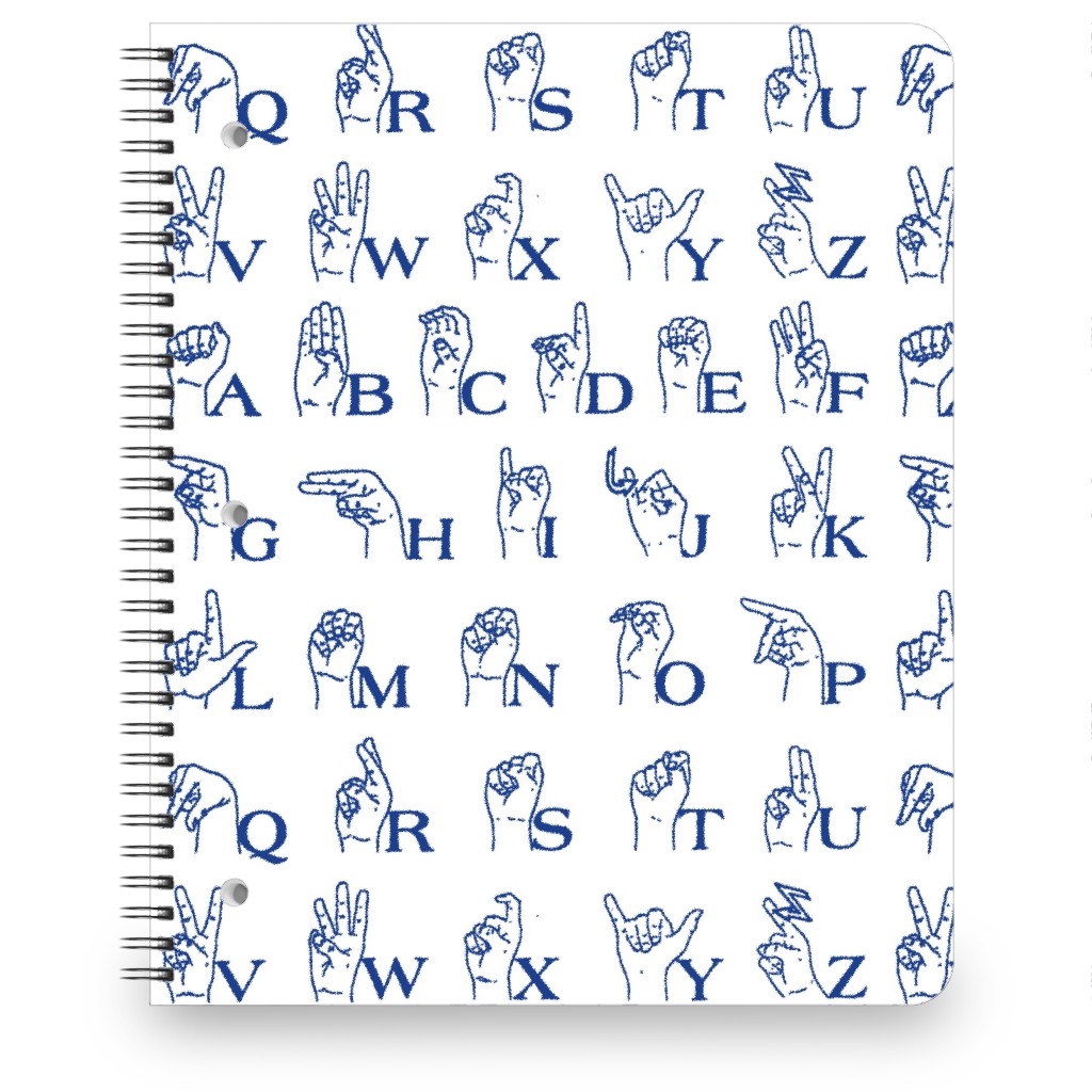 Sign Language Alphabet Notebook, 8.5x11, Blue