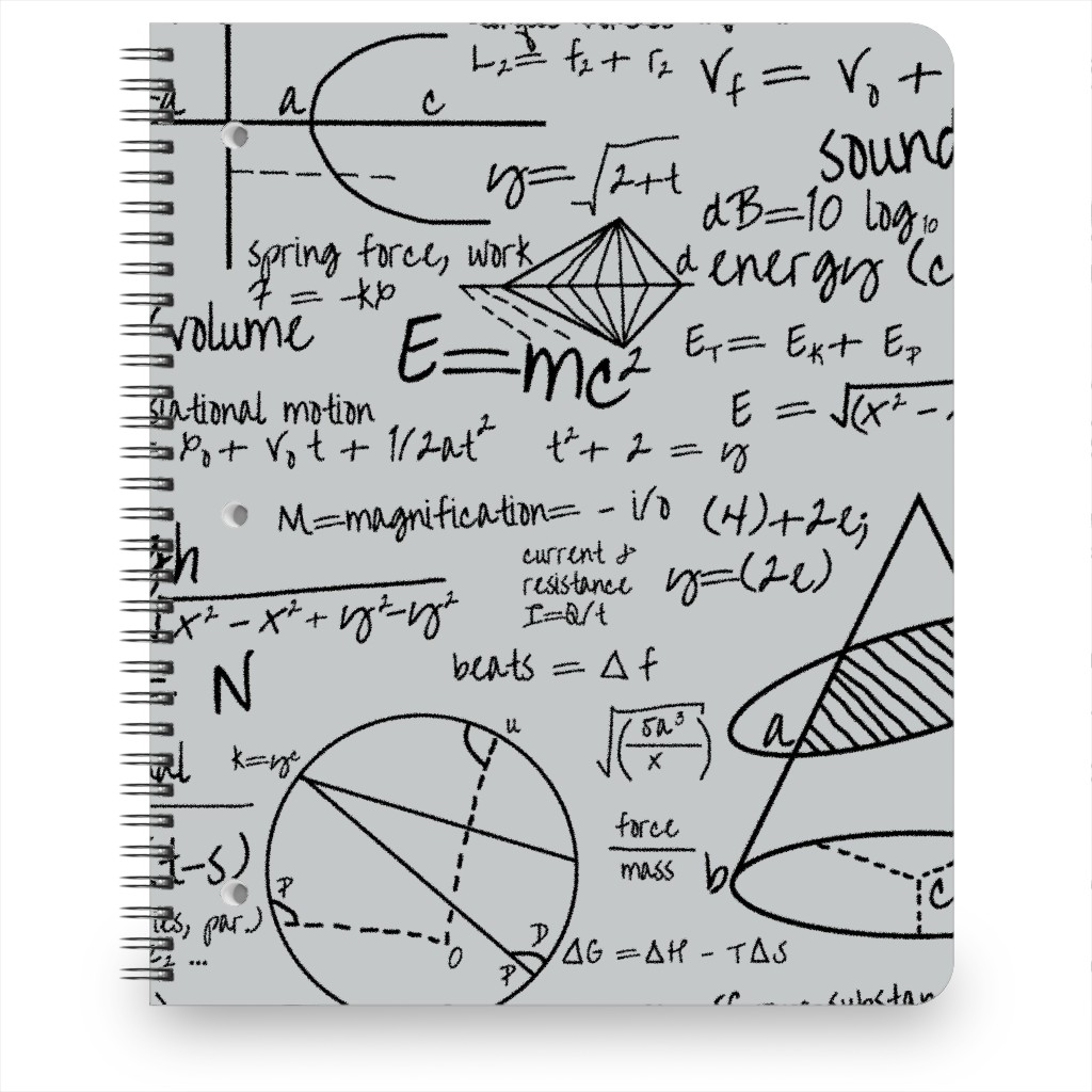 Common Equations Notebook, 8.5x11, Gray, Silver