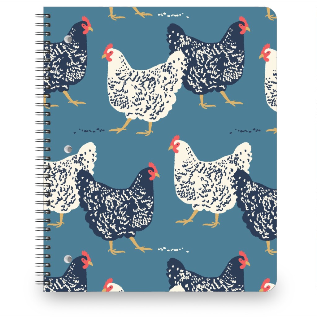 Farmhouse Chickens on Blue Notebook, 8.5x11, Blue
