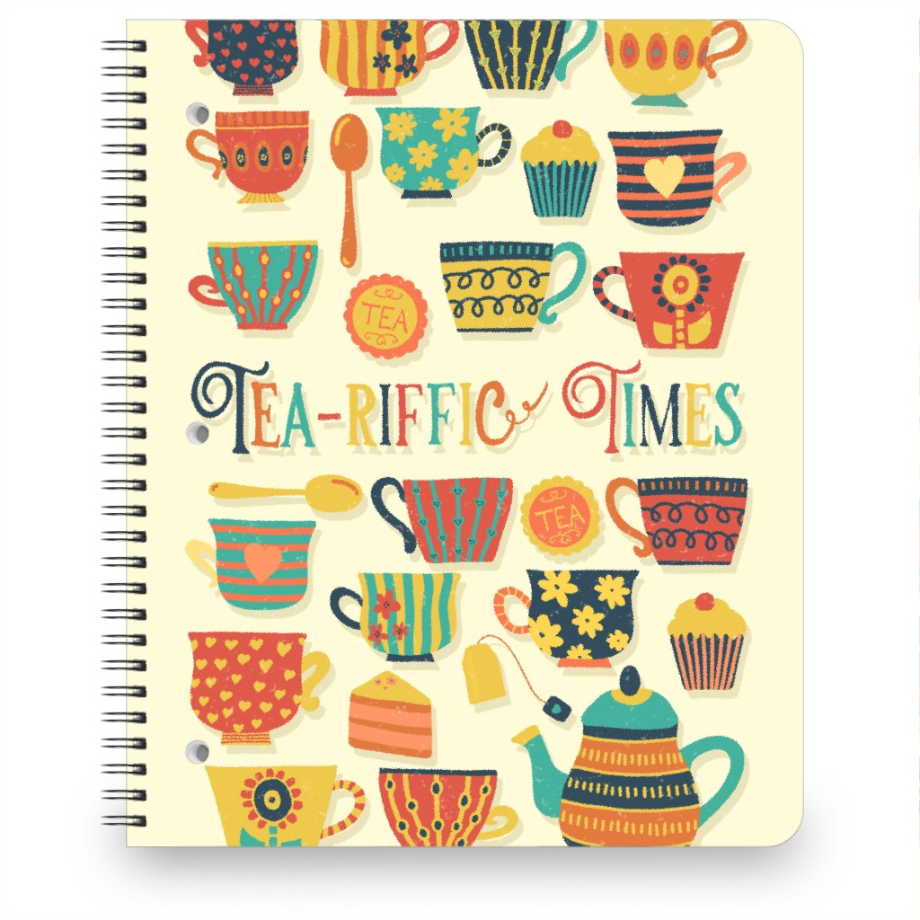 Tea Time Teacups Notebook, 8.5x11, Multicolor, Antique White