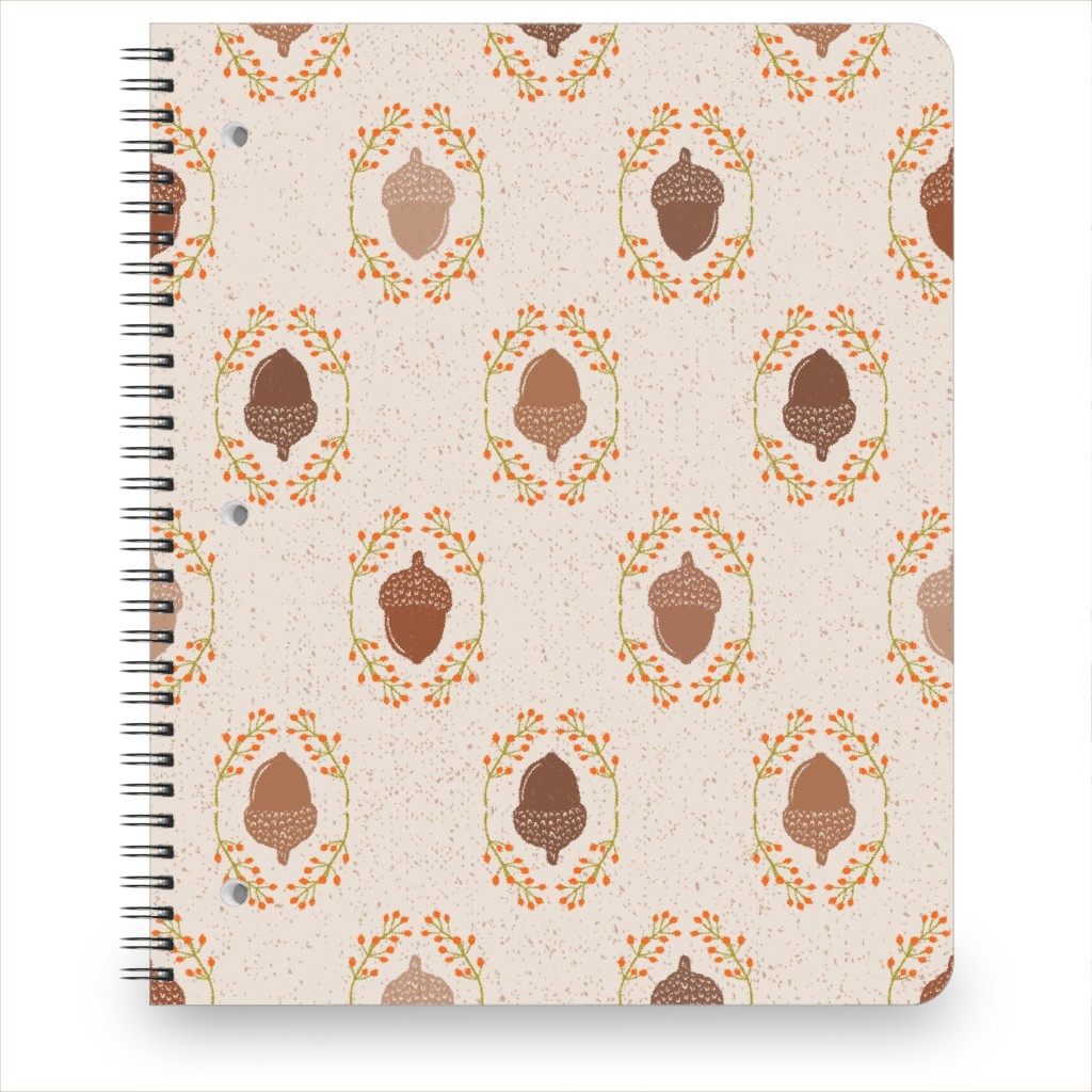 Autumn Acorn Rosehip Textured Damask Notebook, 8.5x11, Beige