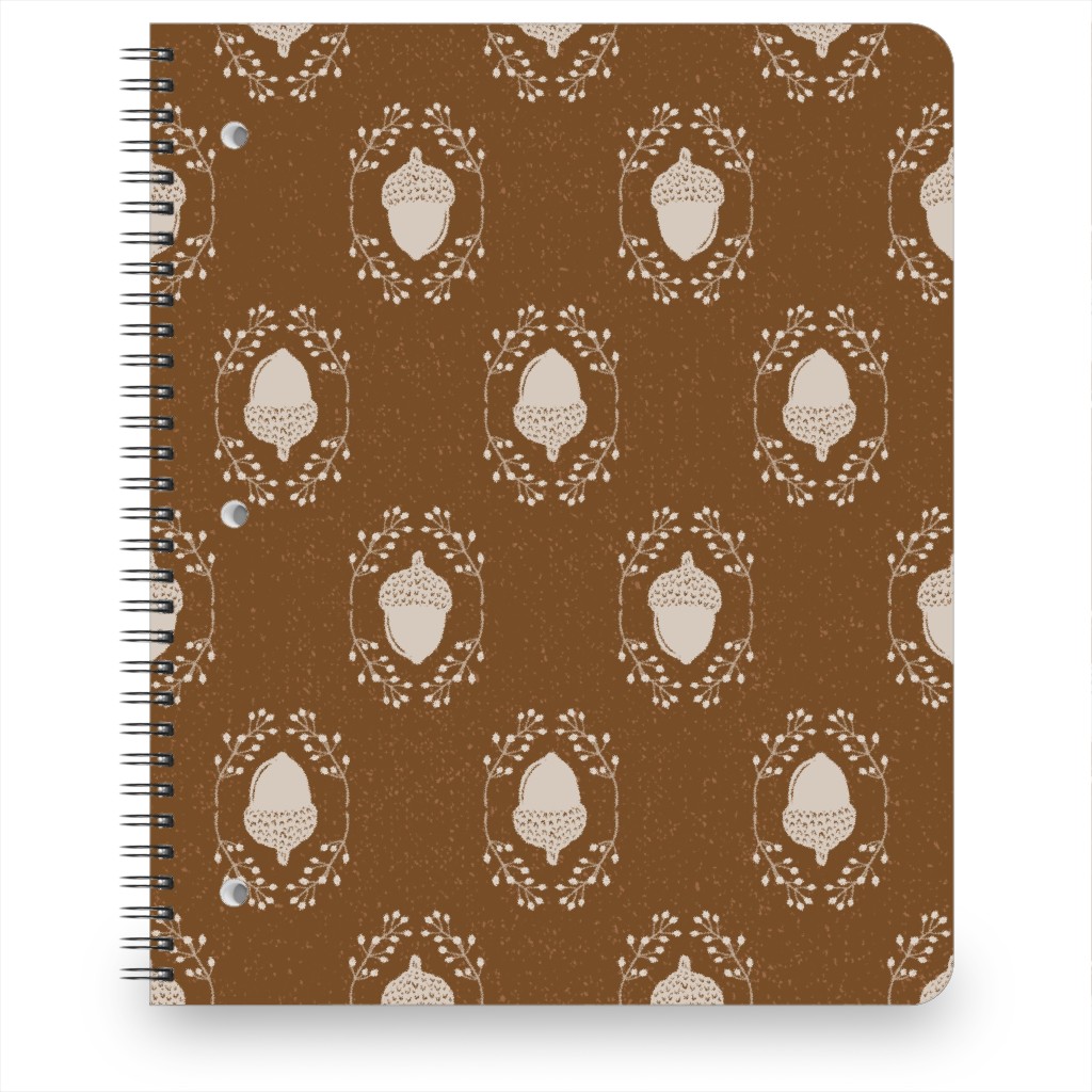 Autumn Acorn Rosehip Textured Damask Notebook, 8.5x11, Brown