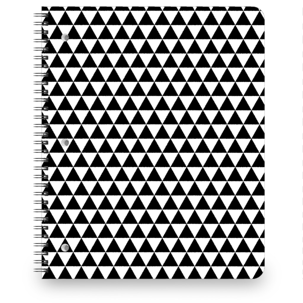 Triangles - Geometric - Black & White Notebook, 8.5x11, Black