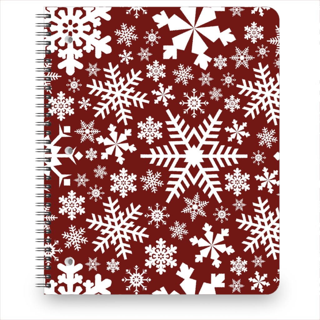 Christmas White Snowflakes on Red Background Notebook, 8.5x11, Red, Red