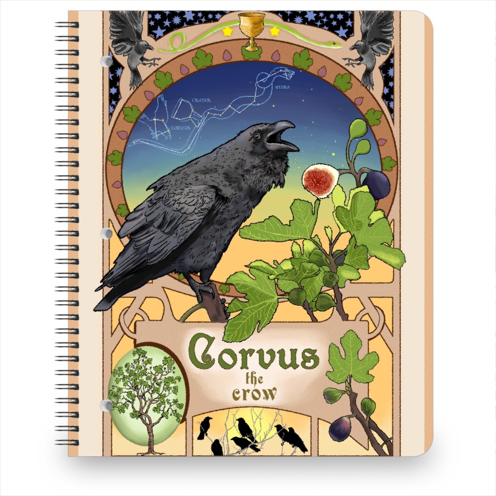 Art Nouveau Crow Notebook, 8.5x11, Multicolor