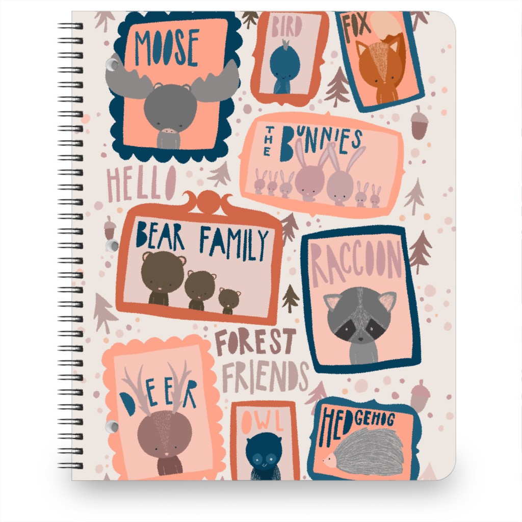 Woodland Forest Friends Portraits Notebook, 8.5x11, Pink, Bright Pink