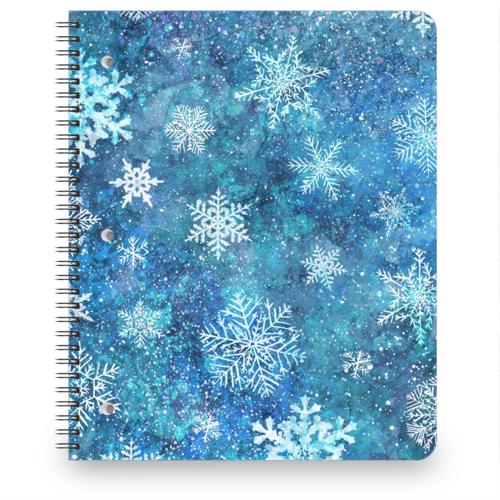 Whinsical Snowflakes Handpainted With Watercolors - Blue Notebook, 8.5x11, Blue, True Blue