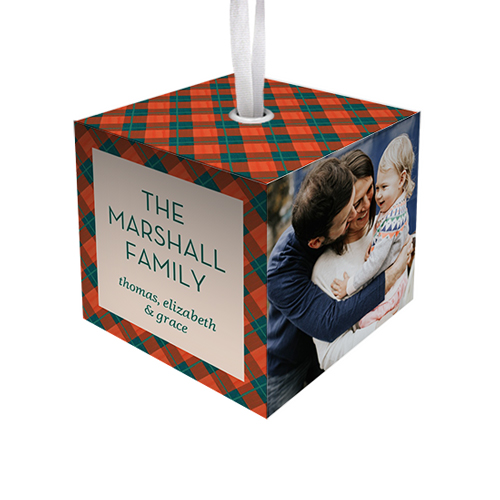 Holly Jolly Plaid Cube Ornament, Red, Cubed