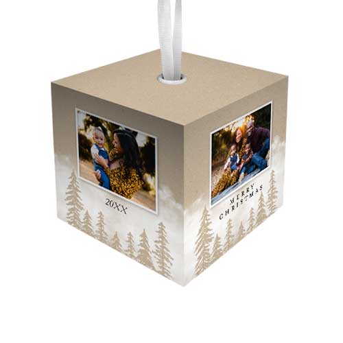 Nordic Craft Trees Cube Ornament, Beige, Cubed Ornament