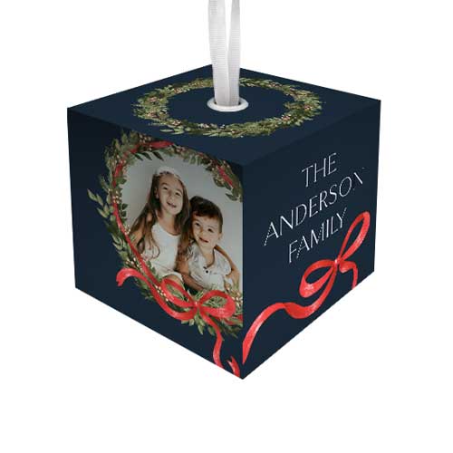 Bow Wreaths Cube Ornament, Black, Cubed