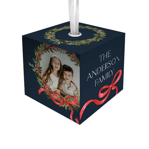 Bow Wreaths Cube Ornament, Black, Cubed Ornament