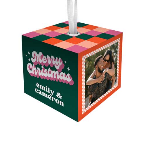 Groovy Christmas Cube Ornament, White, Cubed Ornament