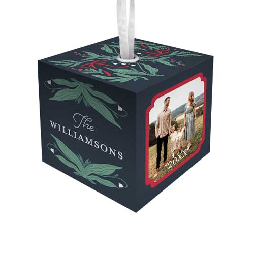 Nutcracker Foliage Cube Ornament, White, Cubed