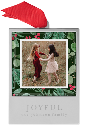 Bold Winterberry Border Engraved Ornament, Green, pine