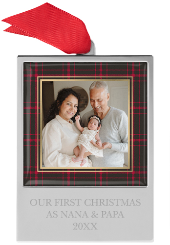 Classic Plaid Frame Engraved Ornament, Gray, charcoal