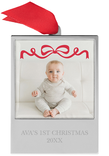 First Christmas Bow Engraved Ornament, Red