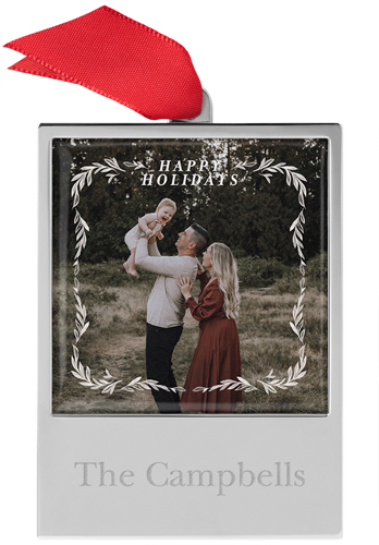 Holiday Foliage Overlay Engraved Ornament, White