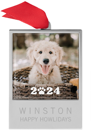 Paw Print Year Engraved Ornament, White