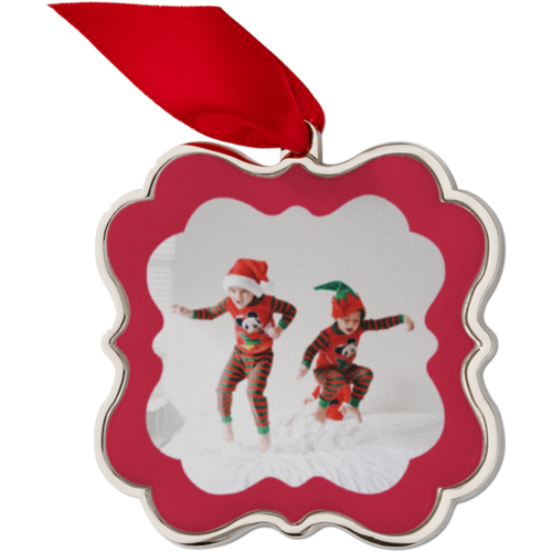 Christmas Border Keepsake Ornament, None, Engraved back, Red, Scalloped