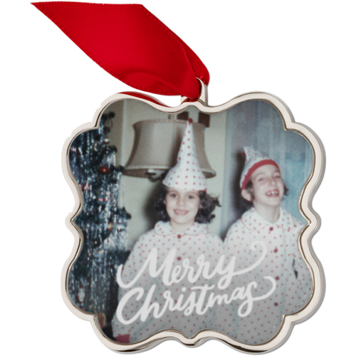 Whimsical Christmas Keepsake Ornament, None, Engraved back, White, Scalloped