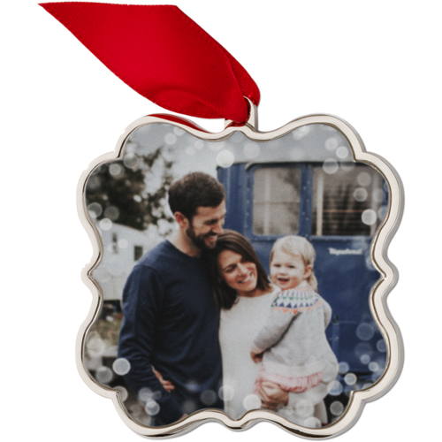 Bokeh Border Keepsake Ornament, Annual, None, White, Scalloped