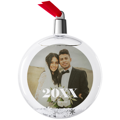 Bold Year Snow Globe Ornament, White, Circle