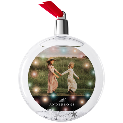 Colorful Twinkle Snow Globe Ornament, Black, Circle