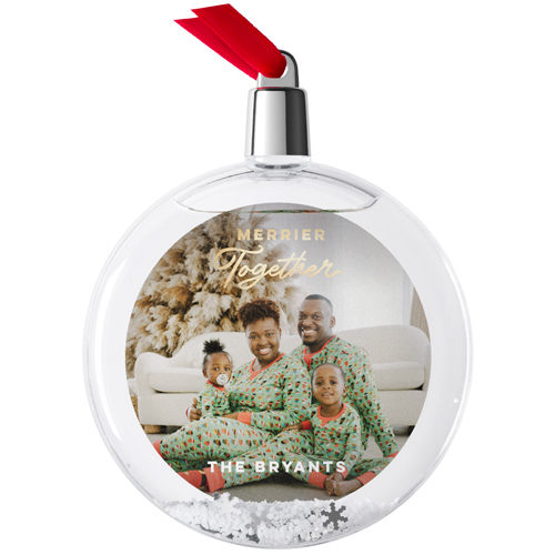 Merrier Together Snow Globe Ornament, White, Circle