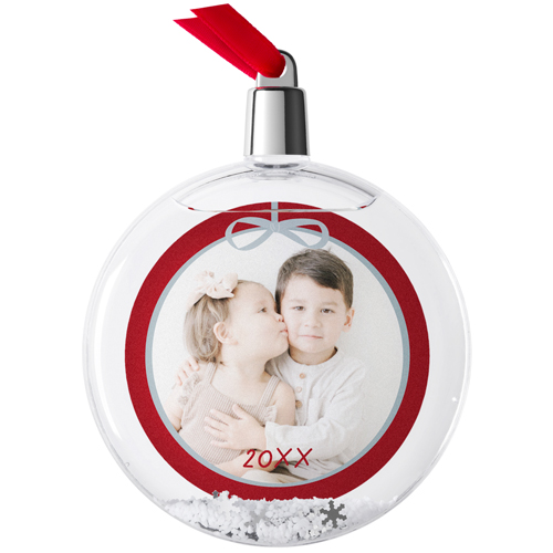 Classic Ribbon Border Snow Globe Ornament, Red, Circle