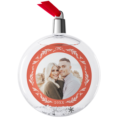 Delicate Bow Wreath Snow Globe Ornament, White, Circle